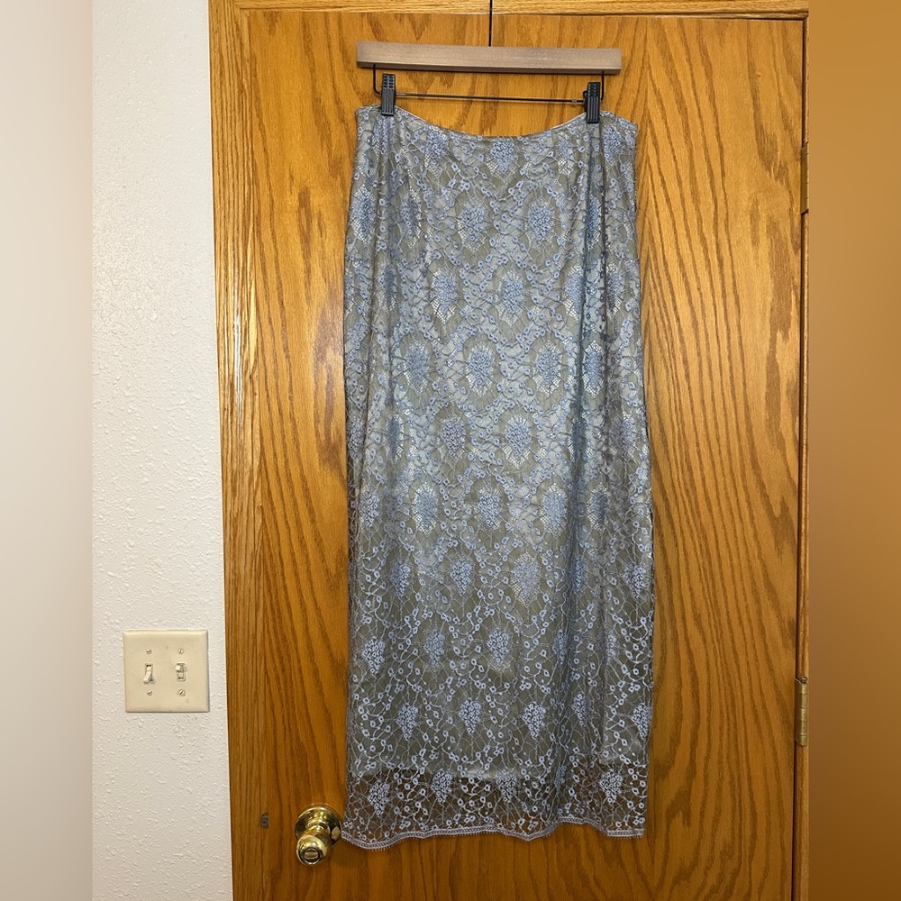Johanne Beck Long Elegant Blue Lace Skirt - NWT - Size 12